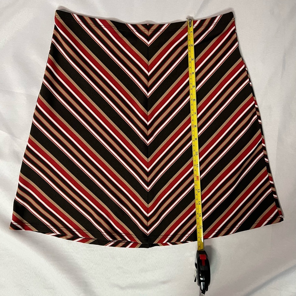 Hot Kiss Vintage Brown, Tan, Red and White Retro Chevron Striped Skirt - Medium - Picture 7 of 9